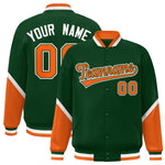 Custom Green Orange Varsity Full-Snap Color Block Letterman Baseball Jacket | BuyFootballJersey