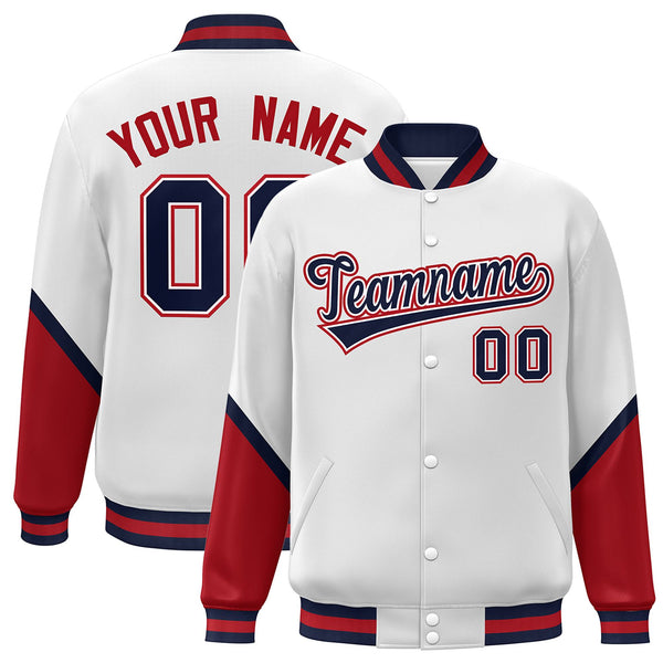 Custom White Red Varsity Full-Snap Color Block Letterman Baseball Jacket | BuyFootballJersey