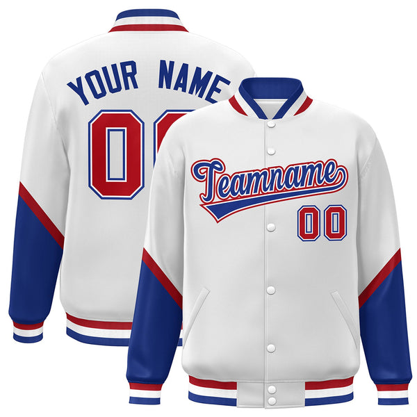 Custom White Royal Varsity Full-Snap Color Block Letterman Baseball Jacket | BuyFootballJersey
