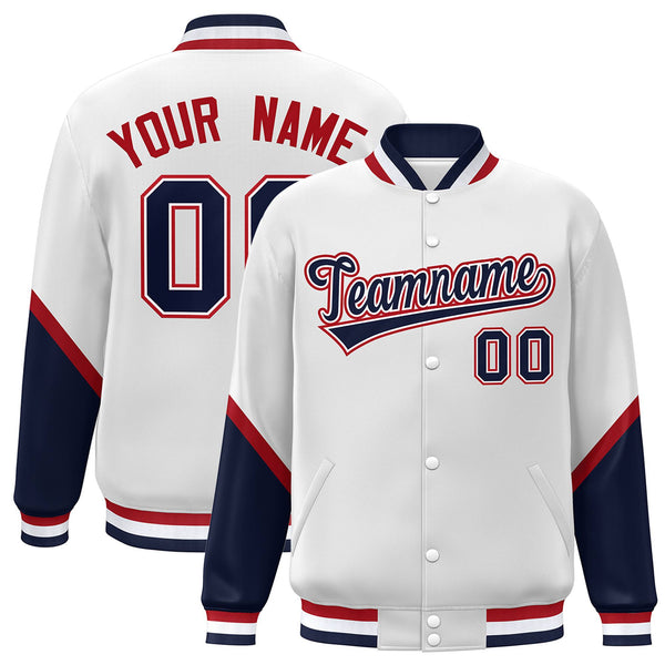 Custom White Navy Varsity Full-Snap Color Block Letterman Baseball Jacket | BuyFootballJersey