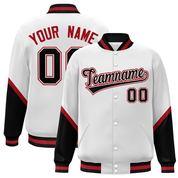 Custom White Black Varsity Full-Snap Color Block Letterman Baseball Jacket | BuyFootballJersey