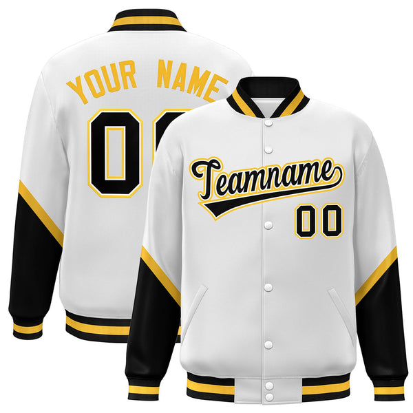 Custom White Black Varsity Full-Snap Color Block Letterman Baseball Jacket | BuyFootballJersey
