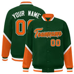 Custom Green Orange Varsity Full-Snap Color Block Letterman Baseball Jacket | BuyFootballJersey
