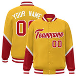 Custom Gold Red Varsity Full-Snap Color Block Letterman Baseball Jacket | BuyFootballJersey