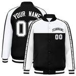 Custom White Black K-Ribbon Raglan Sleeves Varsity Full-Snap Color Block Letterman Jacket | BuyFootballJersey