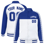 Custom Royal White K-Ribbon Raglan Sleeves Varsity Full-Snap Color Block Letterman Jacket | BuyFootballJersey