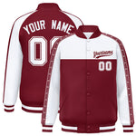 Custom White Crimson K-Ribbon Raglan Sleeves Varsity Full-Snap Color Block Letterman Jacket | BuyFootballJersey
