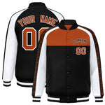 Custom Texas Orange Black K-Ribbon Raglan Sleeves Varsity Full-Snap Color Block Letterman Jacket | BuyFootballJersey