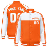 Custom White Orange K-Ribbon Raglan Sleeves Varsity Full-Snap Color Block Letterman Jacket | BuyFootballJersey