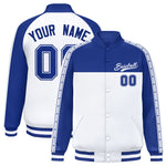Custom Royal White K-Ribbon Raglan Sleeves Varsity Full-Snap Color Block Letterman Jacket | BuyFootballJersey