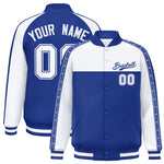 Custom White Royal K-Ribbon Raglan Sleeves Varsity Full-Snap Color Block Letterman Jacket | BuyFootballJersey