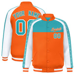 Custom Aqua Orange K-Ribbon Raglan Sleeves Varsity Full-Snap Color Block Letterman Jacket | BuyFootballJersey