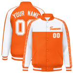 Custom White Orange K-Ribbon Raglan Sleeves Varsity Full-Snap Color Block Letterman Jacket | BuyFootballJersey