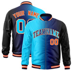 Custom Sky Blue Navy Full-Zip Gradient Fashion Letterman Bomber Jacket | BuyFootballJersey