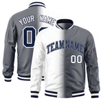 Custom White Dark Gray Full-Zip Gradient Fashion Letterman Bomber Jacket | BuyFootballJersey