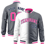 Custom White Dark Gray Full-Zip Gradient Fashion Letterman Bomber Jacket | BuyFootballJersey