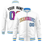 Custom White Full-Zip Gradient Fashion Letterman Bomber Jacket | BuyFootballJersey