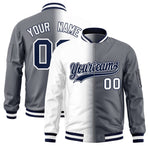 Custom White Dark Gray Full-Zip Gradient Fashion Letterman Bomber Jacket | BuyFootballJersey