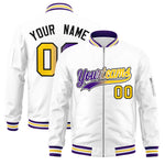 Custom White Full-Zip Gradient Fashion Letterman Bomber Jacket | BuyFootballJersey