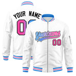 Custom White Full-Zip Gradient Fashion Letterman Bomber Jacket | BuyFootballJersey