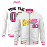 Custom White Full-Zip Gradient Fashion Letterman Bomber Jacket | BuyFootballJersey