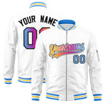 Custom White Full-Zip Gradient Fashion Letterman Bomber Jacket | BuyFootballJersey