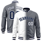 Custom White Dark Gray Full-Zip Gradient Fashion Letterman Bomber Jacket | BuyFootballJersey