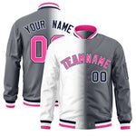 Custom White Dark Gray Full-Zip Gradient Fashion Letterman Bomber Jacket | BuyFootballJersey