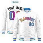 Custom White Full-Zip Gradient Fashion Letterman Bomber Jacket | BuyFootballJersey
