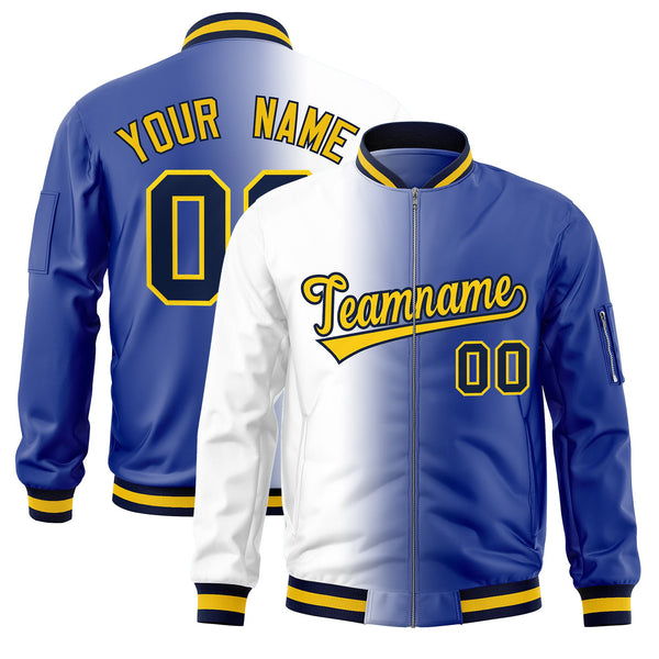 Custom White Royal Full-Zip Gradient Fashion Letterman Bomber Jacket | BuyFootballJersey