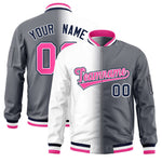 Custom White Dark Gray Full-Zip Gradient Fashion Letterman Bomber Jacket | BuyFootballJersey