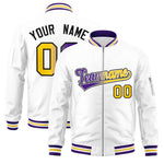Custom White Full-Zip Gradient Fashion Letterman Bomber Jacket | BuyFootballJersey