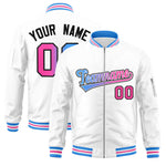 Custom White Full-Zip Gradient Fashion Letterman Bomber Jacket | BuyFootballJersey