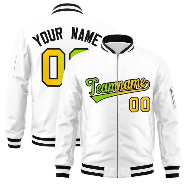 Custom White Full-Zip Gradient Fashion Letterman Bomber Jacket | BuyFootballJersey