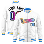 Custom White Full-Zip Gradient Fashion Letterman Bomber Jacket | BuyFootballJersey