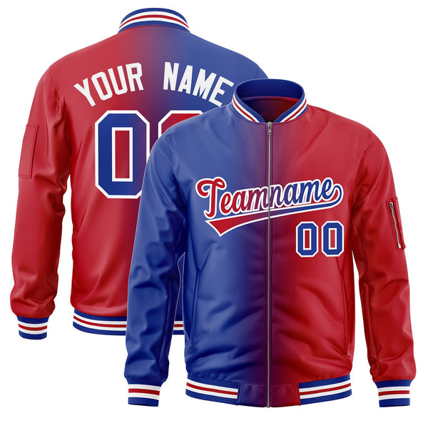 Custom Royal Red Full-Zip Gradient Fashion Letterman Bomber Jacket | BuyFootballJersey
