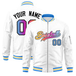 Custom White Full-Zip Gradient Fashion Letterman Bomber Jacket | BuyFootballJersey