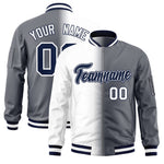 Custom White Dark Gray Full-Zip Gradient Fashion Letterman Bomber Jacket | BuyFootballJersey
