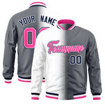 Custom White Dark Gray Full-Zip Gradient Fashion Letterman Bomber Jacket | BuyFootballJersey