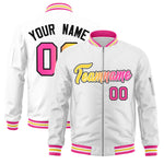Custom White Full-Zip Gradient Fashion Letterman Bomber Jacket | BuyFootballJersey