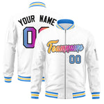 Custom White Full-Zip Gradient Fashion Letterman Bomber Jacket | BuyFootballJersey