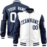 Custom White Navy Varsity Full-Zip Two-Tone Letterman Bomber Jacket | BuyFootballJersey
