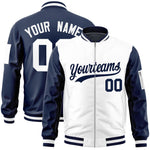 Custom White Navy Varsity Full-Zip Two-Tone Letterman Bomber Jacket | BuyFootballJersey
