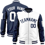 Custom White Navy Varsity Full-Zip Two-Tone Letterman Bomber Jacket | BuyFootballJersey