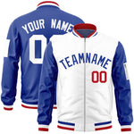 Custom White Royal Varsity Full-Zip Two-Tone Letterman Bomber Jacket | BuyFootballJersey