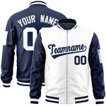 Custom White Navy Varsity Full-Zip Two-Tone Letterman Bomber Jacket | BuyFootballJersey