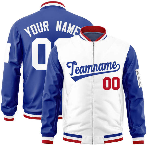 Custom White Royal Varsity Full-Zip Two-Tone Letterman Bomber Jacket | BuyFootballJersey