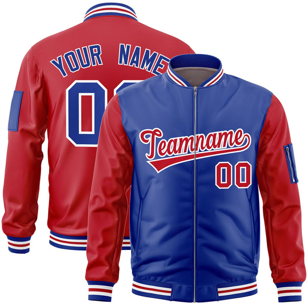 Custom Royal Red Varsity Full-Zip Two-Tone Letterman Bomber Jacket | BuyFootballJersey