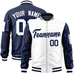 Custom White Navy Varsity Full-Zip Two-Tone Letterman Bomber Jacket | BuyFootballJersey