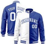 Custom White Royal Split Varsity Full-Zip Two Tone Letterman Bomber Jacket | BuyFootballJersey